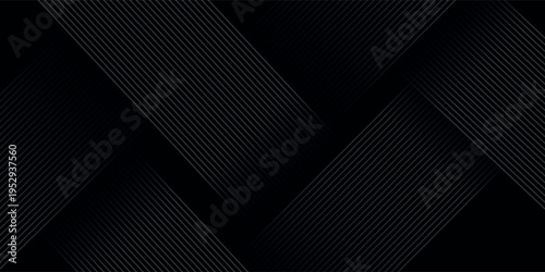 Black background with shiny diagonal lines wallpaper, Black and grey metallic abstract tech geometric linear background. vector illustration