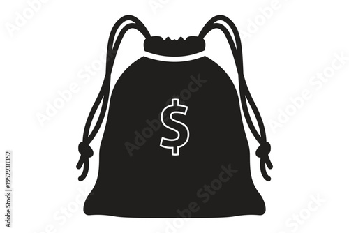 Black drawstring bag with USD sign isolated on transparent background