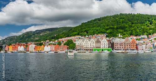 Panoramic view of the old harbor Bryggen in Bergen