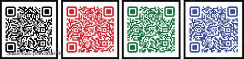 QR Code Icon Set in Multiple Colors with Square Frame Design for Digital Payment Scanning Identification Technology Flat Vector Illustration