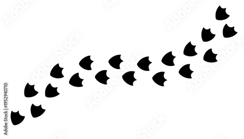 A flock of cat silhouettes flying in formation against a white background