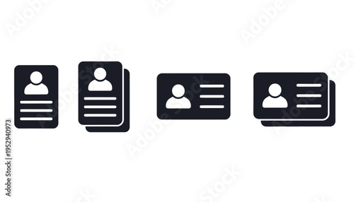 ID card icon set with user profile silhouettes and lines