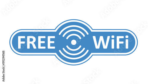 A blue and white free WiFi logo on a plain background