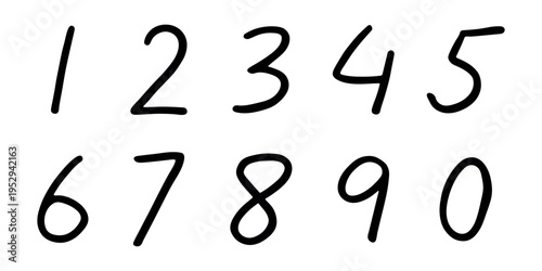Hand drawn black numbers 1 2 3 4 5 6 7 8 9 0 Stylish brush painted numbers doodle Count, math, kids education