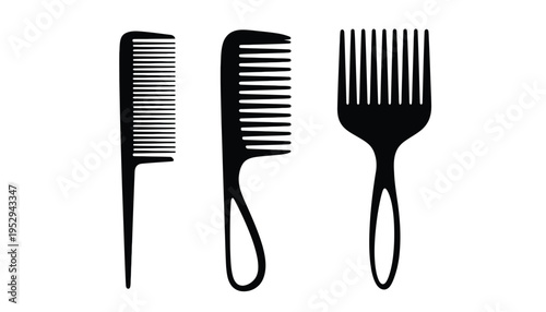 A comb silhouette icon set for hair care and styling tools