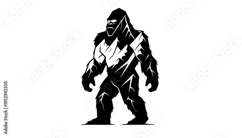 A gorilla silhouette illustration with a cracked and broken design