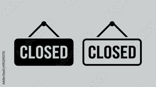 Minimalist closed signs in monochrome style, professional signage design emphasizing clarity, usability, and modern aesthetics for business communication.
