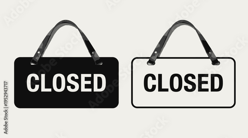 Minimalist closed signs in monochrome style, professional signage design emphasizing clarity, usability, and modern aesthetics for business communication.