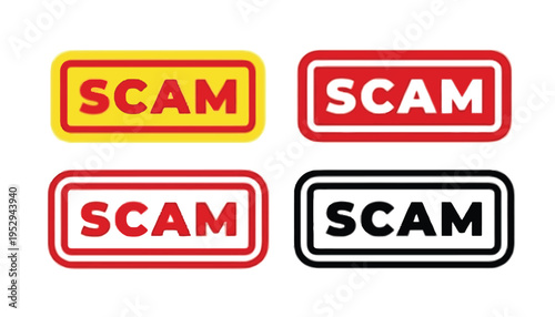 Scam vector icons in different colors and styles for warning signs