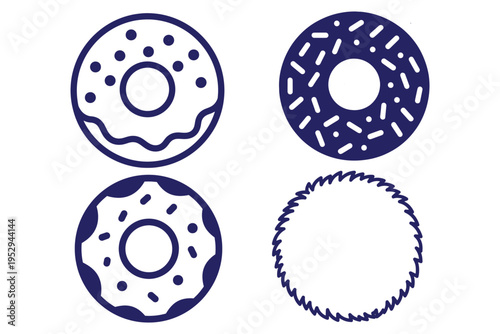 donut icons, blue illustrations, sweet treats, dessert symbols