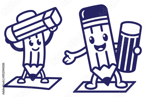 Colorful cartoon pencils and eraser characters