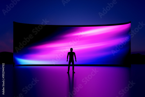 3D lightwave display silhouette in vivid neon space