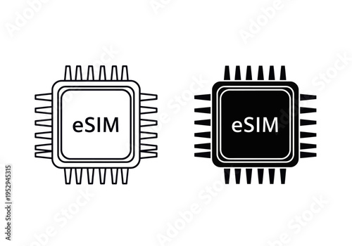 Two eSIM computer chips are shown side by side on a white background
