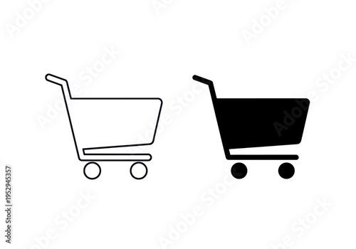 Shopping carts illustration with one empty outline and one filled silhouette side by side