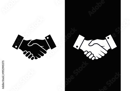 Two businessmen shaking hands in a formal agreement on a black and white background