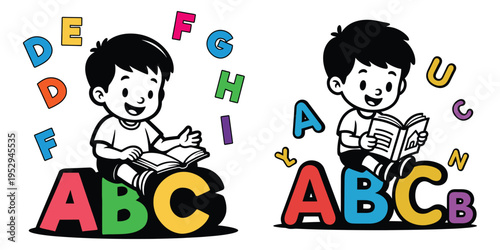 boys learning alphabet sitting on ABC letters