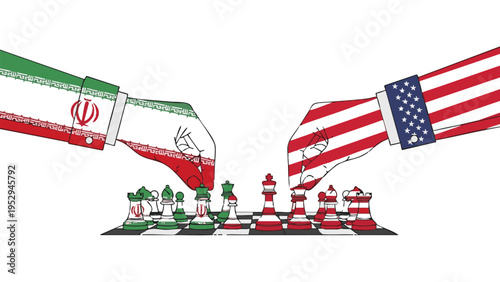 Iran vs USA Chess Strategy Political Conflict Concept Vector Illustration