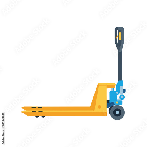 Yellow and blue pallet jack on white background