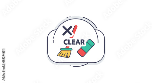 clear cloud icon with broom, eraser and x mark