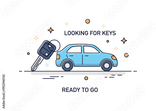 Looking for keys car ownership scene with a minimal car silhouette and a key fob placed beside it, expressing independence and mobility in a compact visual