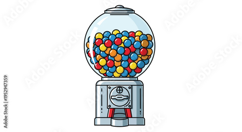 A classic gumball machine filled with an assortment of colorful gumballs, ready for a sweet treat.