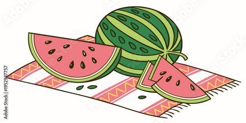Watermelon slices on a patterned picnic blanket fruit summer