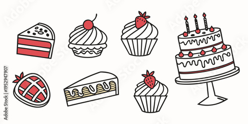 Colorful of various desserts cakes cupcakes tart