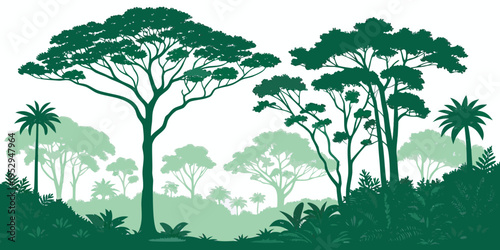 Green trees and plants in a forest landscape