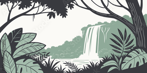 Waterfall in a jungle landscape with trees and foliage nature