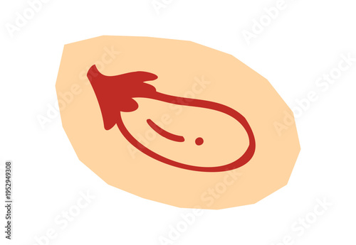 Eggplant vegetable outline icon on abstract orange shape for scrapbook and journal. Vector illustration design.