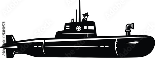 Black silhouette of a submarine on a white background