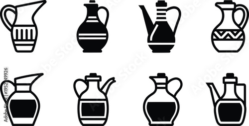 Eight ancient black and white illustrations of jugs and pitchers