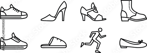 Collection of various footwear and a runner