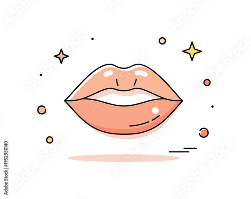 Peach nude summer lips concept featuring a soft peach toned lipstick and a subtle lip outline, conveying effortless daytime beauty and natural glow. The