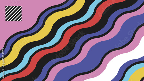Abstract Wavy Lines Pattern with Bold Colors and Geometric Shape