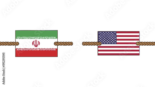 Iran vs USA Tug of War Political Power Struggle Vector Illustration