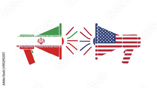 Iran vs USA Political Argument Megaphone Concept Vector Illustration