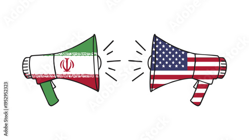 Iran vs USA Political Argument Megaphone Concept Vector Illustration