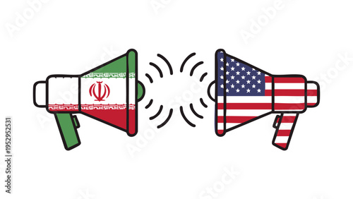 Iran vs USA Political Argument Megaphone Concept Vector Illustration