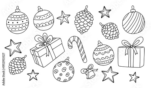 Hand-Drawn Christmas Doodle Decorations Vector Set for Holiday Clip Art