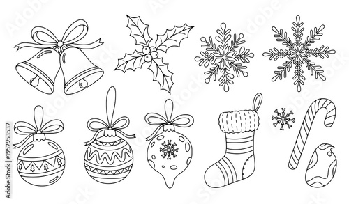 Hand-Drawn Christmas Doodle Clip Art Vector Bundle on White Background