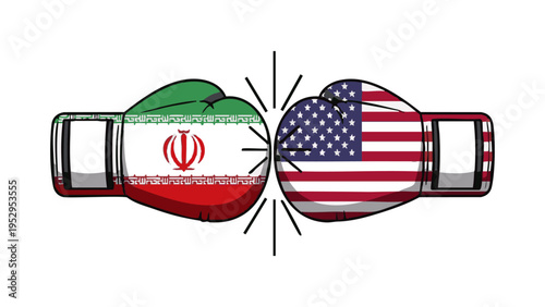 Iran vs USA Boxing Gloves Political Rivalry Vector Illustration