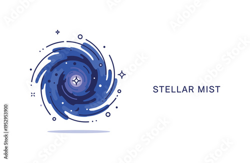 Interstellar clouds cosmic nebula swirl with a soft flowing cloud shape in deep blues and violets surrounding a small glowing star core, expressing mystery,