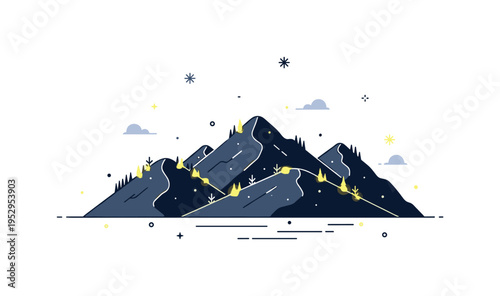 Enchanted mountain ridge nighttime silhouette of hills accented by glowing vegetation along the slopes, beneath a simple starry sky. A refined visual metaphor