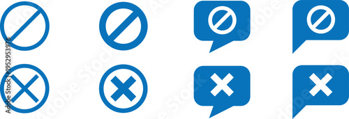 Prohibition and rejection symbols in blue on white background