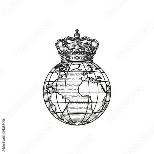 Crown on Globe Illustration: Royalty, Global Power, and Exploration