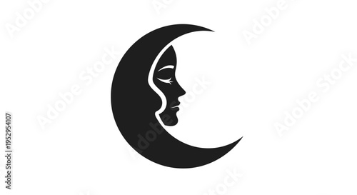 Crescent Moon Silhouette with Woman's Face Profile