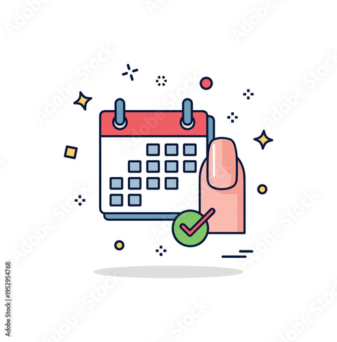 Cuticle maintenance reminder badge illustrated by a calendar icon paired with a nail symbol and subtle checkmark accent, expressing routine care and consistent