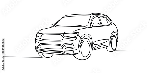 Minimalist Continuous One Line Drawing of an SUV Car