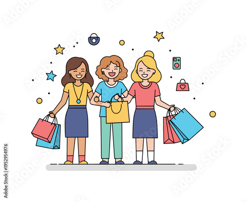 Shopping trips with best friends enjoying laughter and colorful bags while exploring trendy boutiques together, capturing the joy of friendship and shared